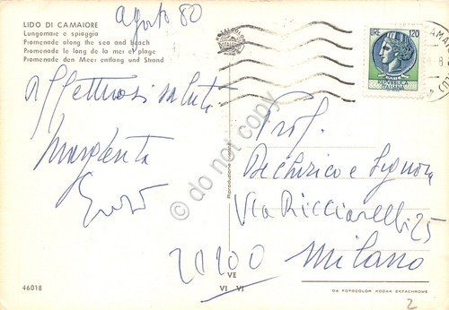 Cartolina Lido di Camaiore Lungomare e spiaggia 1980 (Lucca)