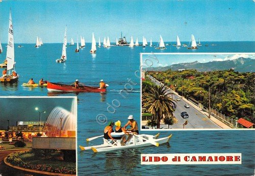Cartolina Lido di Camaiore vedute varie Hotel Cristallo barca a …
