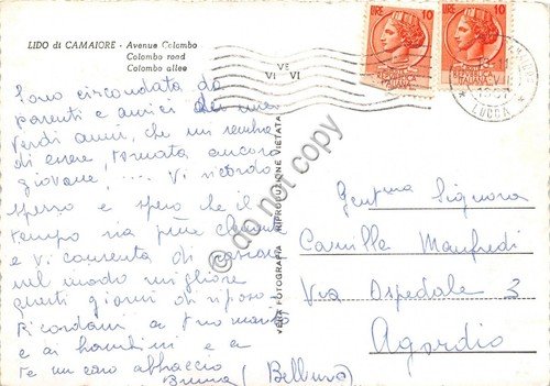Cartolina Lido di Camaiore Viale Colombo 1957