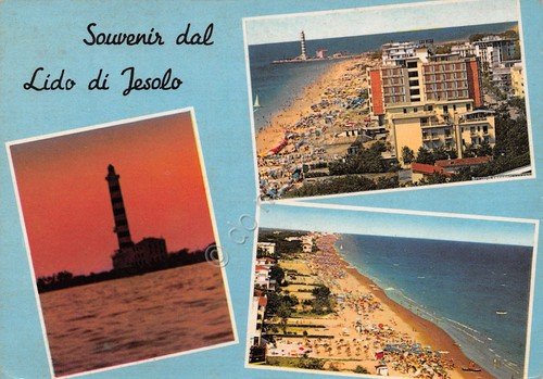 Cartolina Lido di Jesolo vedute varie e spiaggia 1963 | Immagine principale