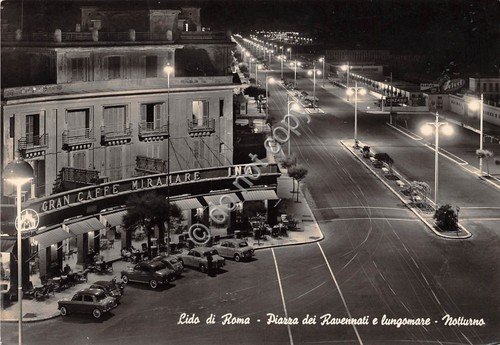 Cartolina Lido di Roma Piazza dei Ravennati Gran Caffè Miramare …