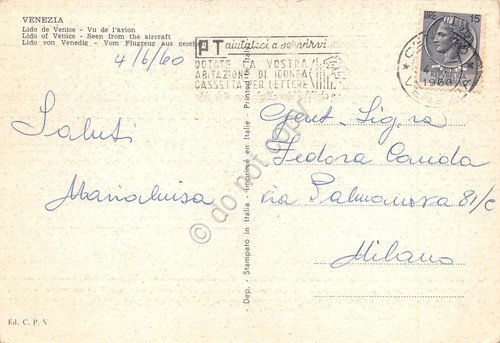 Cartolina Lido di Venezia vista aerea spiaggia e case 1960 | Immagine Gallery 2