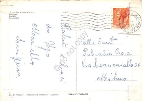 Cartolina Lignano Sabbiadoro Fontana Notturno 1957 (Udine)