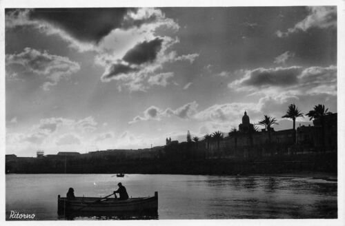 Cartolina Liguria Ritorno di barca al tramonto Fotocelere 1941