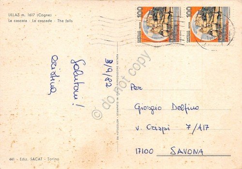 Cartolina Lillaz Cogne cascata 1982 (Aosta)
