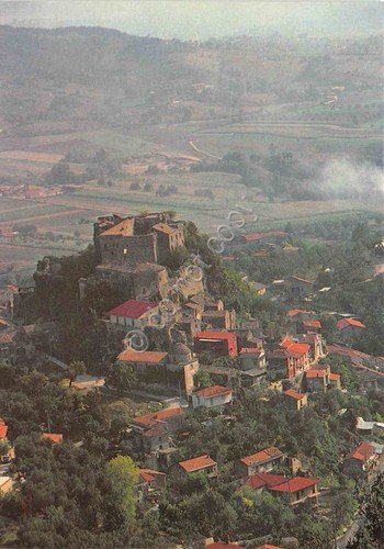 Cartolina Limatola Panorama paese dall''alto case castello anni '80