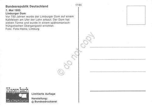 Cartolina Limburger Dom timbro filatelico 1985 | Immagine Gallery 2
