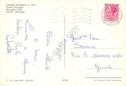 Cartolina Limone Piemonte Campo Maneggio 1975
