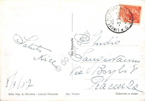Cartolina Limone Piemonte panorama colorata 1957