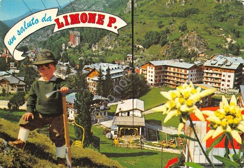 Cartolina Limone Piemonte panorama con bambino funivia stella alpina 1987 | Immagine principale