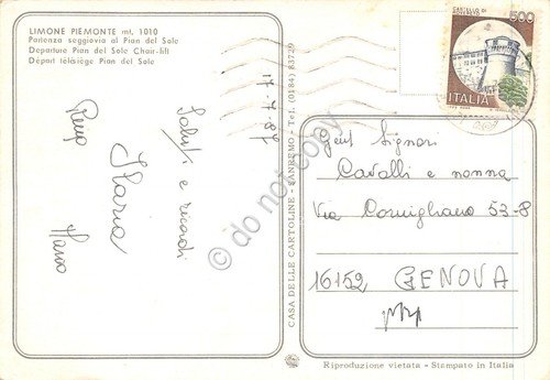 Cartolina Limone Piemonte panorama con bambino funivia stella alpina 1987 | Immagine Gallery 2