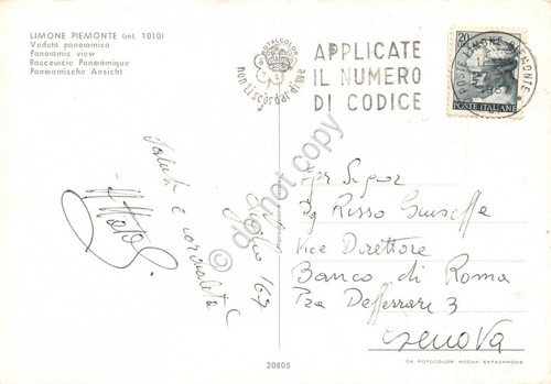 Cartolina Limone Piemonte panorama Timbro CAP 1967 (Cuneo)