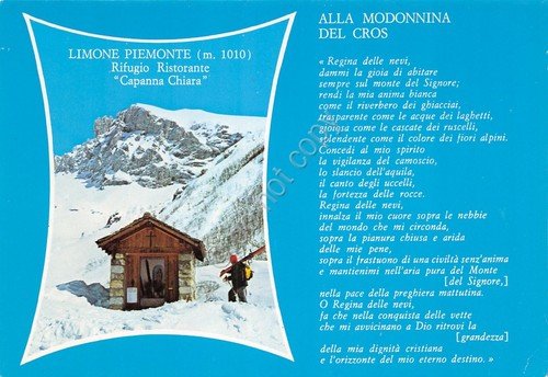 Cartolina Limone Piemonte Rifugio Capanna Chiara con poesia Madonnina del … | Immagine principale