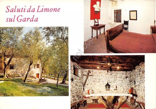 Cartolina Limone sul Garda Casa Daniele Comboni vedute (Brescia)