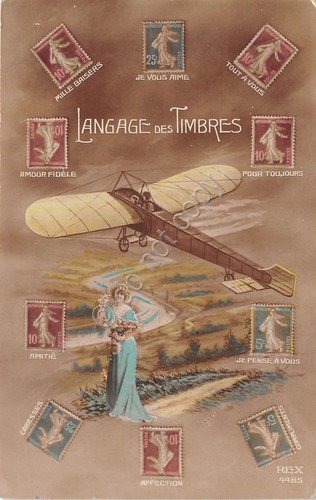 Cartolina linguaggio dei francobolli Aereo Langage des Timbres Innamorati | Immagine principale