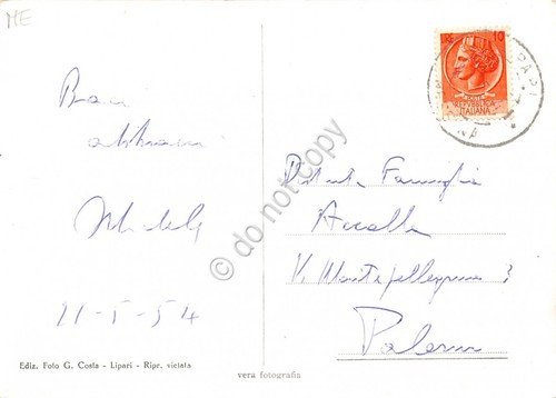 Cartolina Lipari Faraglioni di Ponente animata 1954