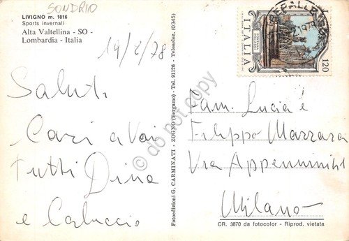 Cartolina Livigno M. Sponda grafica seggiovia sciatori skilift sciatori 1978 | Immagine Gallery 2