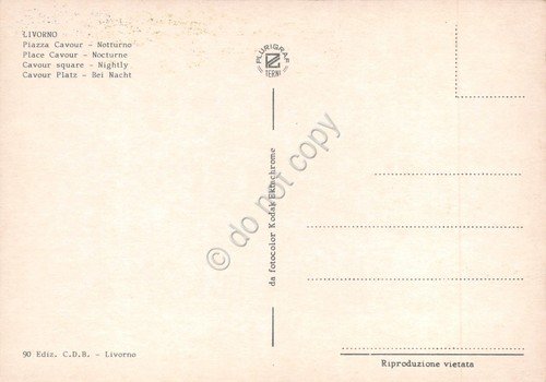 Cartolina Livorno Piazza Cavour notturno Biancosarti Peroni auto anni '80 | Immagine Gallery 2
