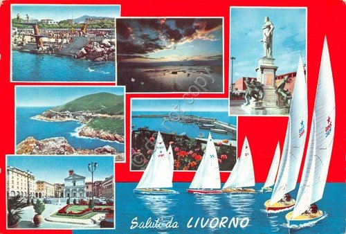 Cartolina Livorno vedute varie regata vela Timbro PT 1963 | Immagine principale