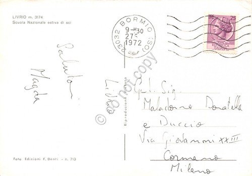 Cartolina Livrio Scuola Nazionale estiva di sci 1972