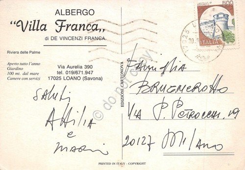Cartolina Loano Albergo Villa Franca 3 vedute segnata