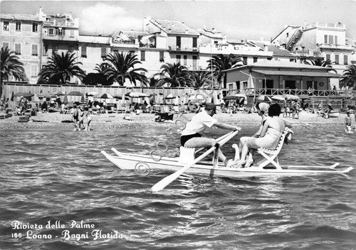 Cartolina Loano Bagni Florida dal mare animata pattino moscone 1958 | Immagine principale