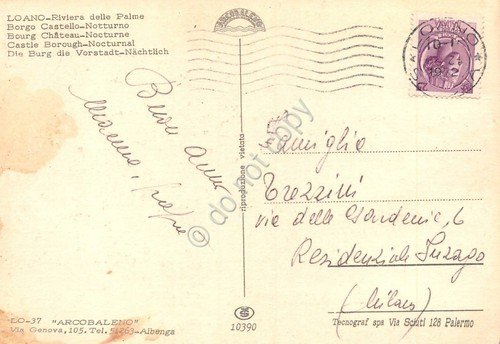 Cartolina Loano Borgo Castello Notturno 1972
