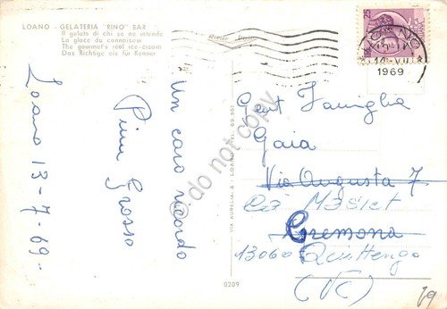 Cartolina Loano Gelateria Bar Rino 1969 segnata