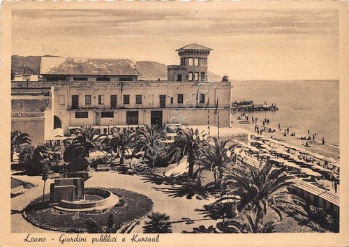 Cartolina Loano Giardini Pubblici Kursaal spiaggia anni '50 (Savona)