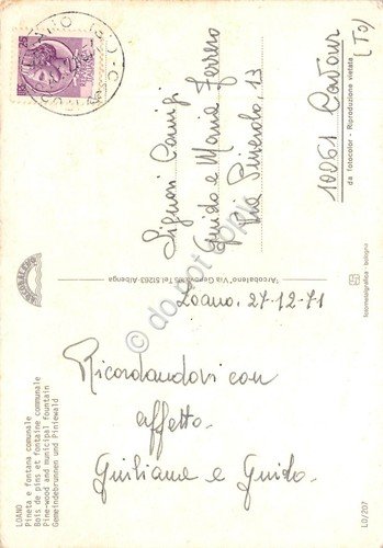 Cartolina Loano pineta e fontana comunale animata 1971 (Savona)
