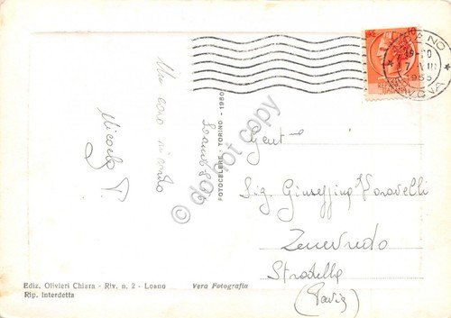 Cartolina Loano Spiaggia animata barche 1956