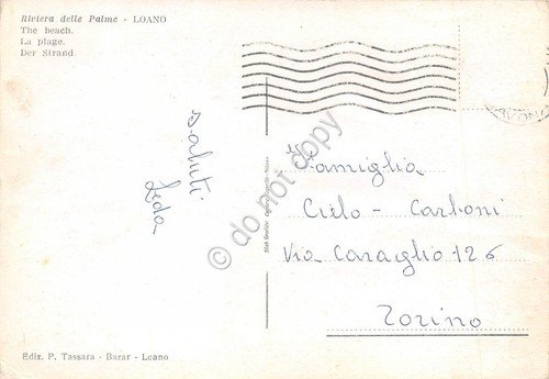 Cartolina Loano Spiaggia animata barche anni '50