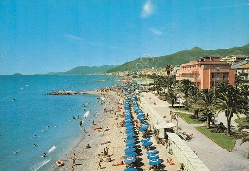 Cartolina Loano Spiaggia e giardini animata 1985 | Immagine principale