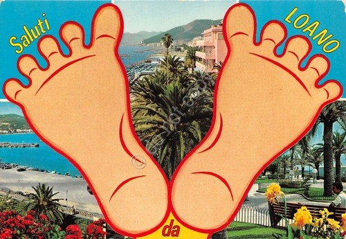 Cartolina Loano vedute con grafica con piedi (Savona) | Immagine principale