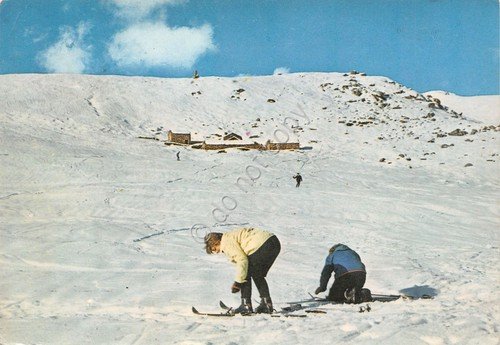 Cartolina Locana Alpe Cialma campi di sci sciatori 1966 (Torino)