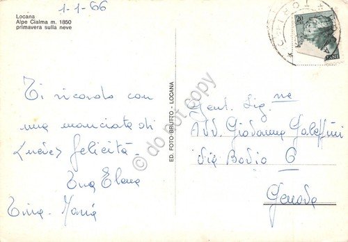 Cartolina Locana Alpe Cialma campi di sci sciatori 1966 (Torino)