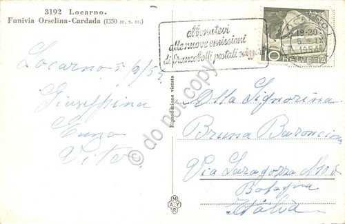 Cartolina Locarno Funivia Orselina Cardada 1954