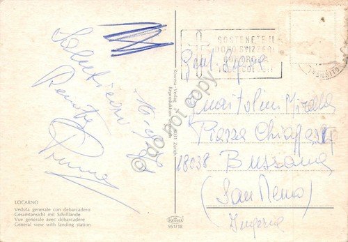 Cartolina Locarno Panorama con debarcadero Freccia del verbano barca 1971