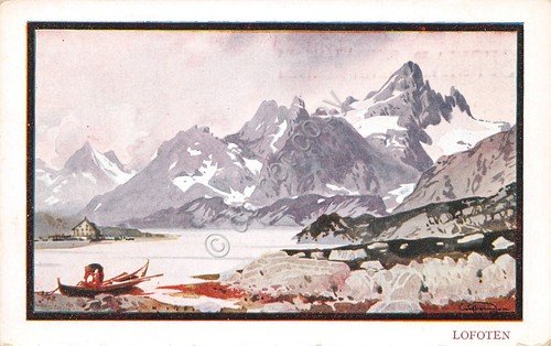 Cartolina Lofoten paesaggio illustrata Sitmar Neptunia