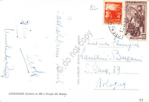 Cartolina Lorenzago Cadore Panorama e gruppo Miaron 1951 | Immagine Gallery 2