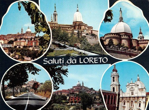 Cartolina Loreto vedute paese e santuario 1971 Timbro targhetta PT …