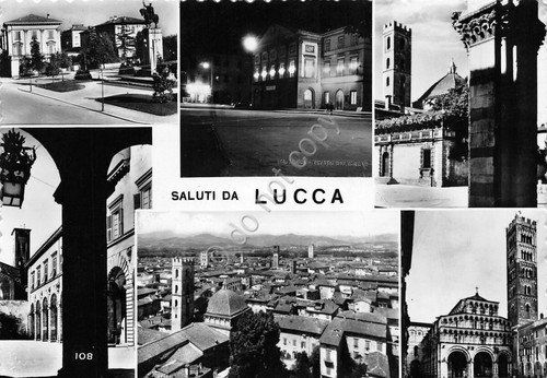 Cartolina Lucca vedute 1953 timbro Lucca