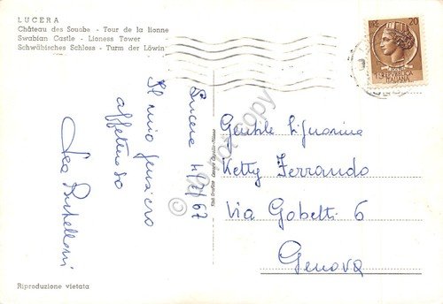 Cartolina Lucera Castello Svevo Torre della Leonessa 1967
