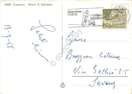 Cartolina Lugano Monte San Salvatore panorama Lago Timbro targhetta ciclista … | Immagine Gallery 2