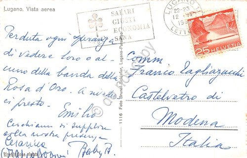 Cartolina Lugano vista aerea 1958 Timbro | Immagine Gallery 2