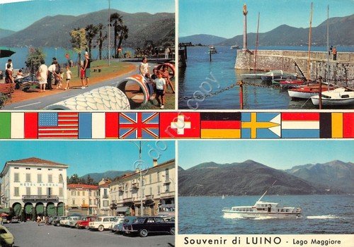 Cartolina Luino vedute battello Hotel Ancora (Como)