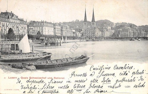 Cartolina Luzern Quais Schweizerhof und National 1904