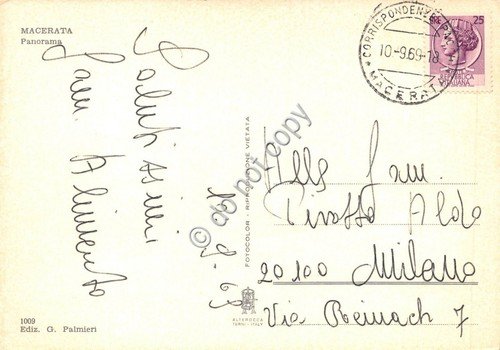 Cartolina Macerata panorama 1969 insegna Agip