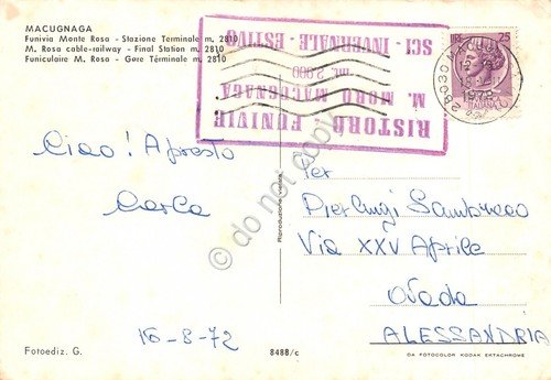 Cartolina Macugnaga Funivia Monte Rosa 1972 timbro ristoro funivia grinza | Immagine Gallery 2
