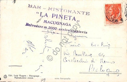 Cartolina Macugnaga Panorama Timbro ristorante Pineta anni '50 | Immagine Gallery 2